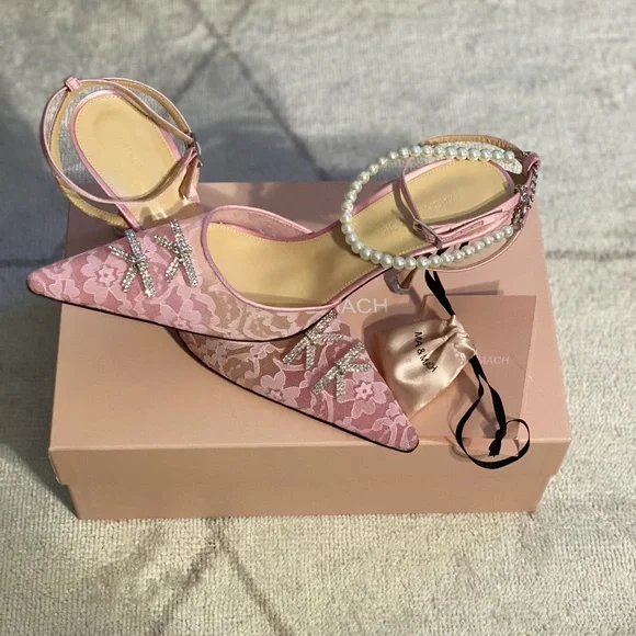 Mach & Mach Sheer Lace Mini Bow Heels - Picture 1 of 7